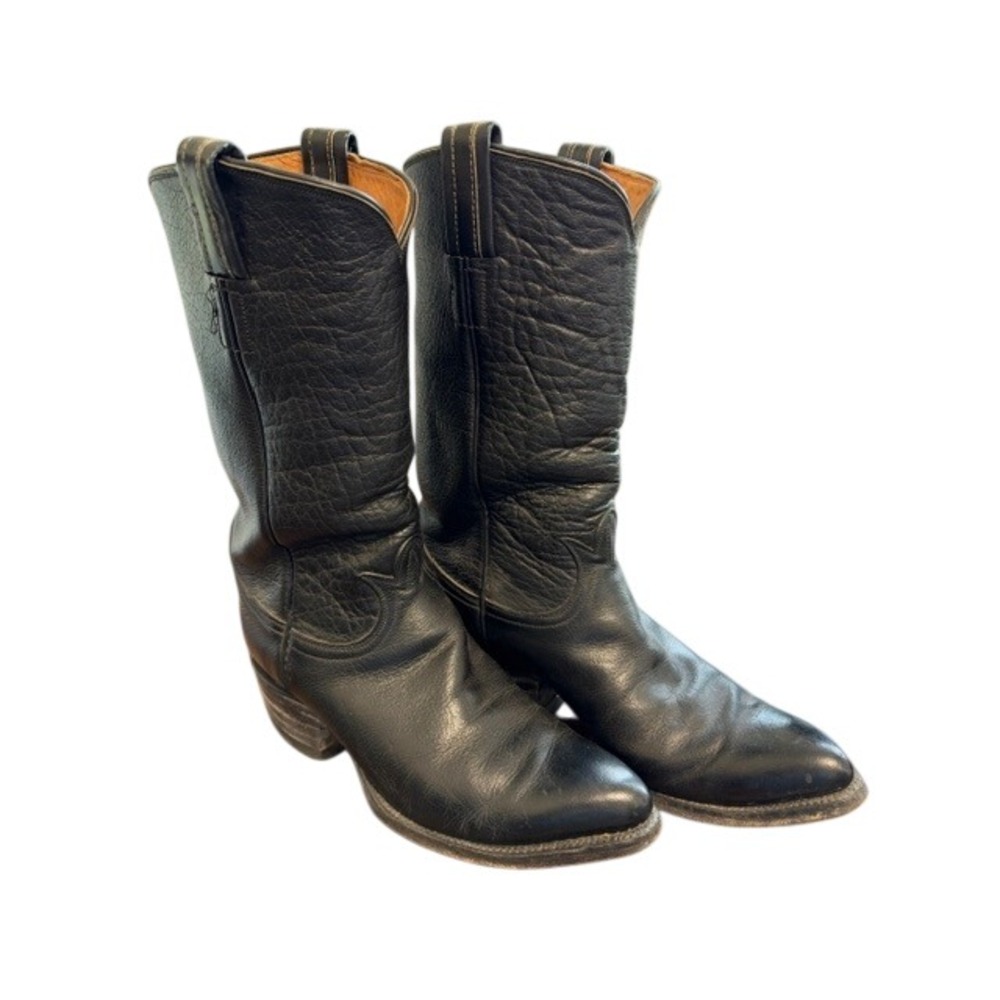 Tony Lama Mens Vintage Black Leather Western Cowboy Boots Pointed Toe Size 5.5